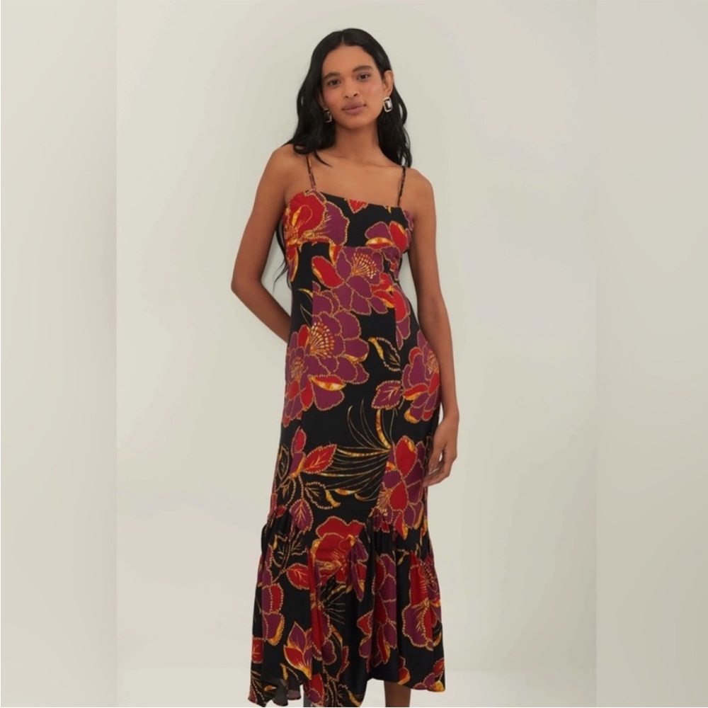 FARM Rio Black and Red Floral Midi Dress - Picture 2 of 3